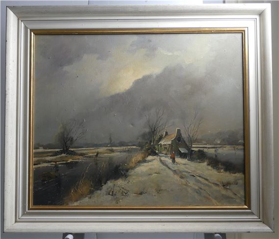 Dutch winter scene with skaters by Vincent Veldhuysen