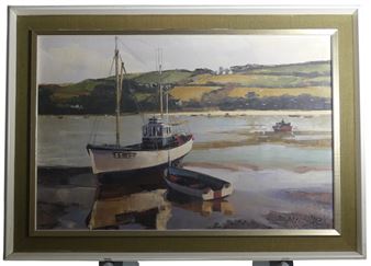 Fishing boat at low tide, Salcombe - Antony Warren