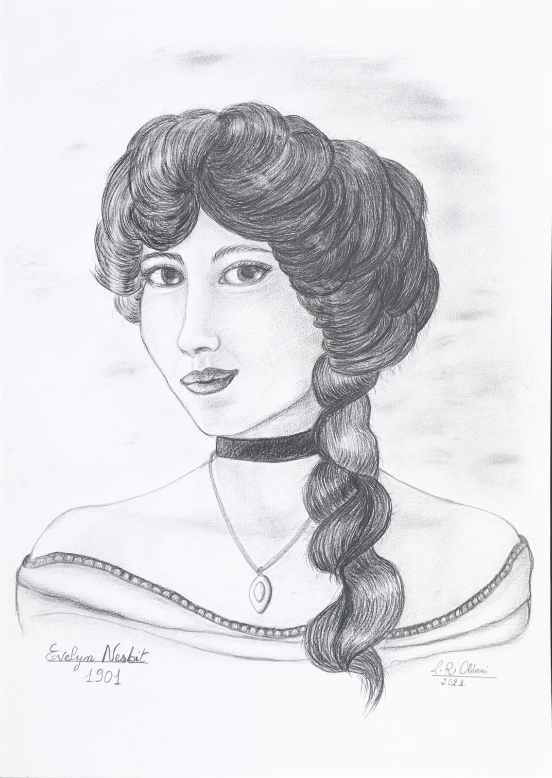 Artwork by Linuccia Oldani, Evelyn Nesbit 1901, Made of pencil on paper
