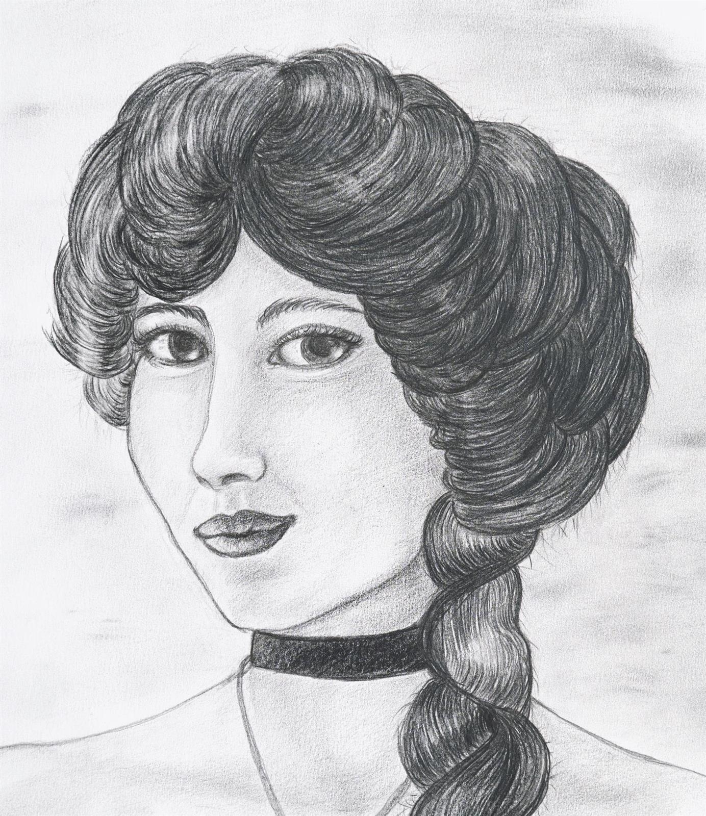Artwork by Linuccia Oldani, Evelyn Nesbit 1901, Made of pencil on paper