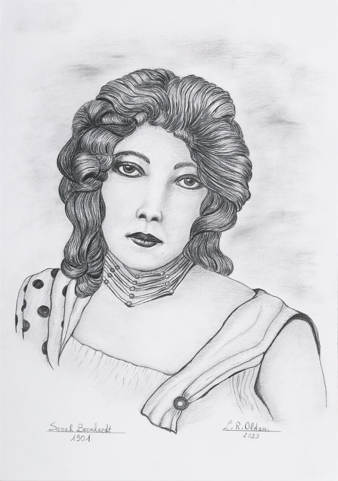 Artwork by Linuccia Oldani, Sarah Bernhardt 1901, Made of pencil on paper