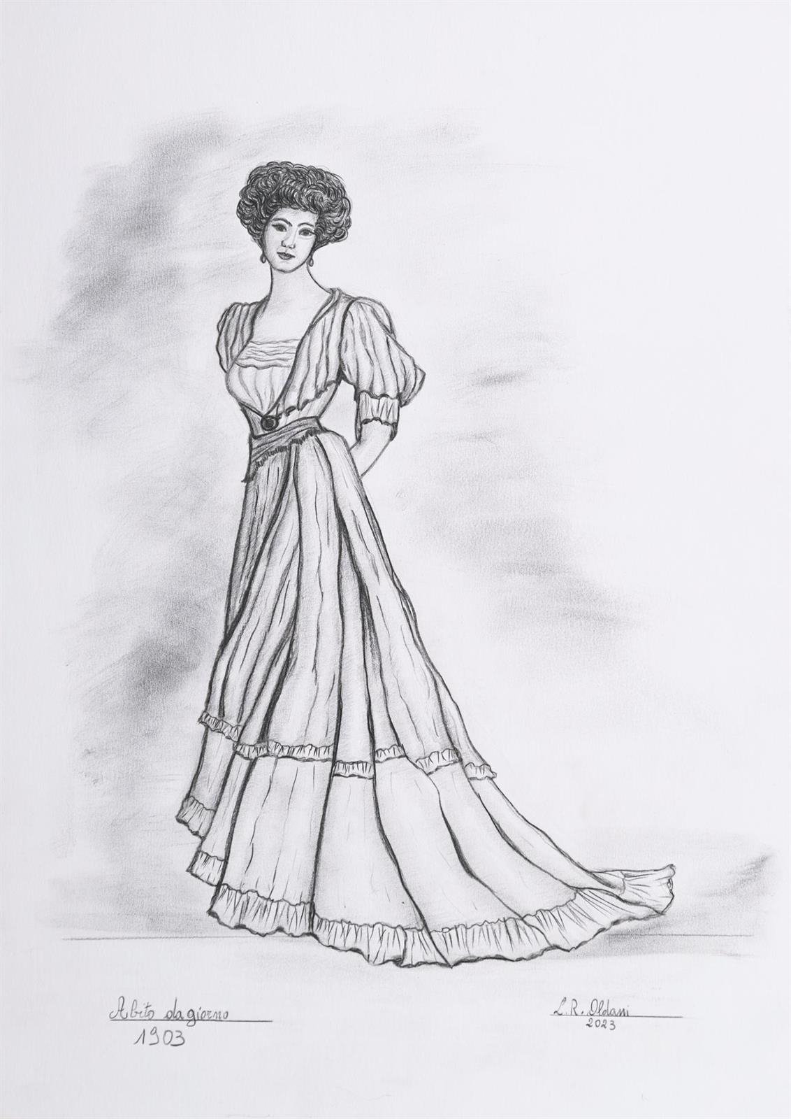 Artwork by Linuccia Oldani, Abito Da Giorno 1903, Made of pencil on paper