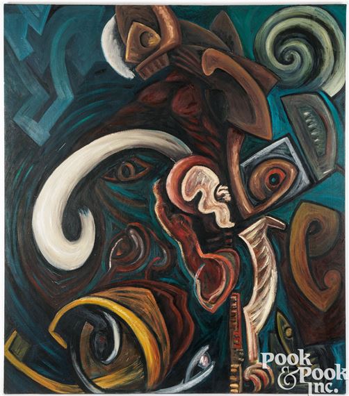 Marilla Palmer large oil on canvas Tribhanga by Marilla Palmer, 1985