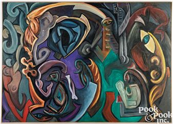 Marilla Palmer oil on canvas Tribal Ritual or Modern Art - Marilla Palmer