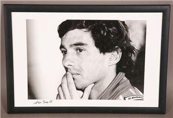 A black and white photograph of Ayrton Senna from Silverstone Grand Prix qualifying in 1991 - Chris Smith
