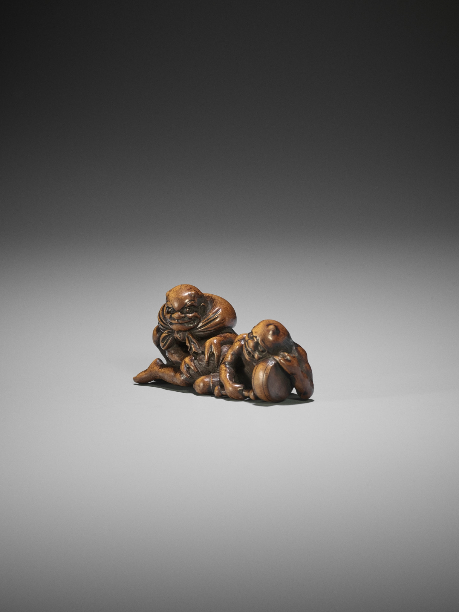 Japanese School, 19th Century | A RARE WOOD NETSUKE OF RAIJIN AND FUJIN ...
