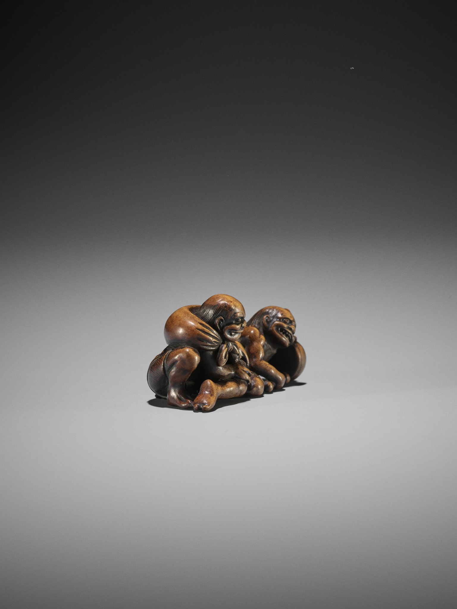 Japanese School, 19th Century | A RARE WOOD NETSUKE OF RAIJIN AND FUJIN ...