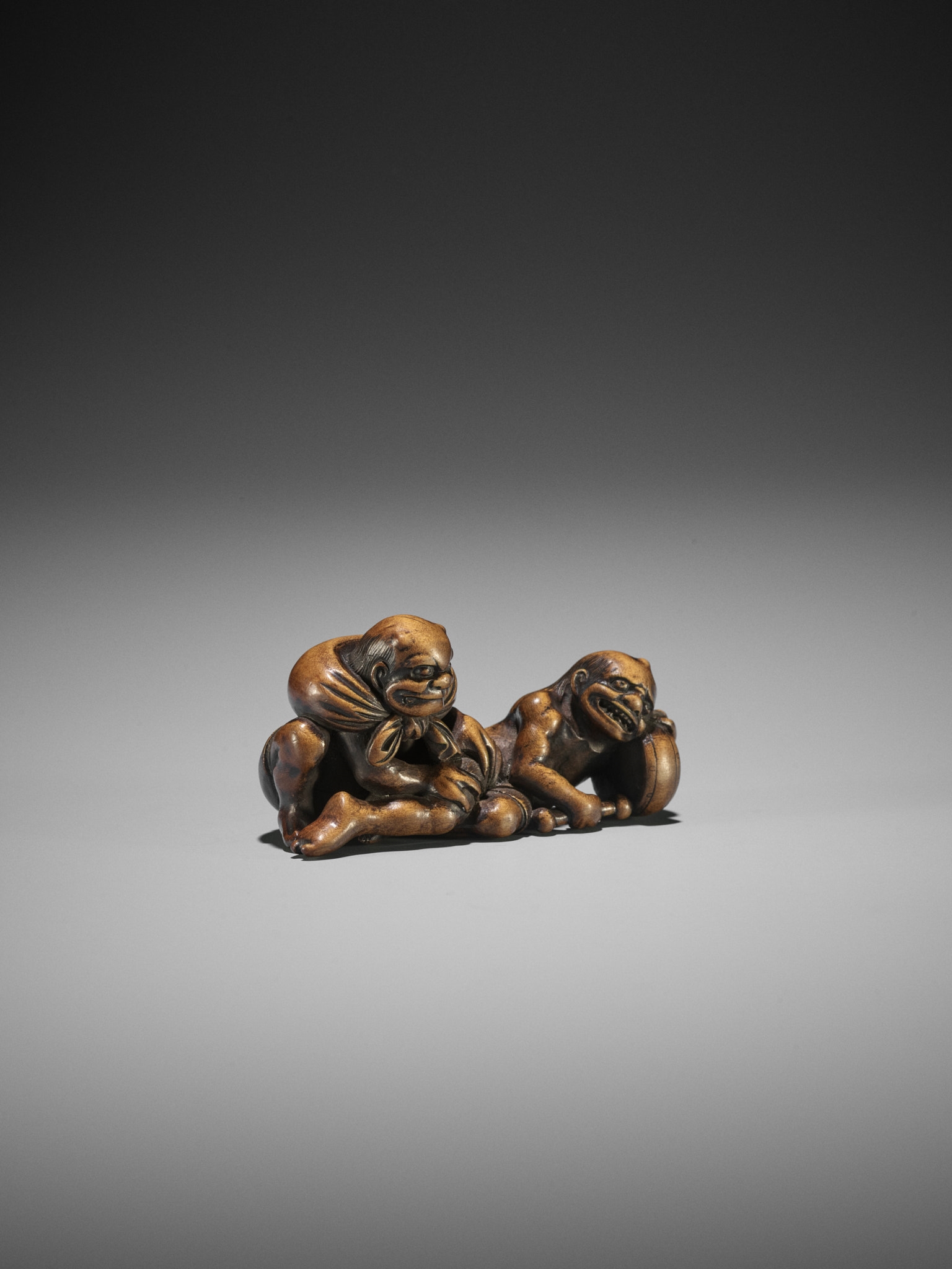 Japanese School, 19th Century | A RARE WOOD NETSUKE OF RAIJIN AND FUJIN ...