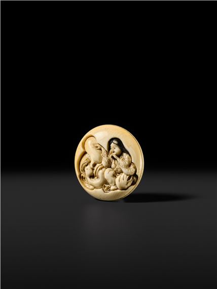 Kogetsusai Naomasa | KOGETSUSAI: AN IVORY SHUNGA MANJU NETSUKE OF OKAME ...