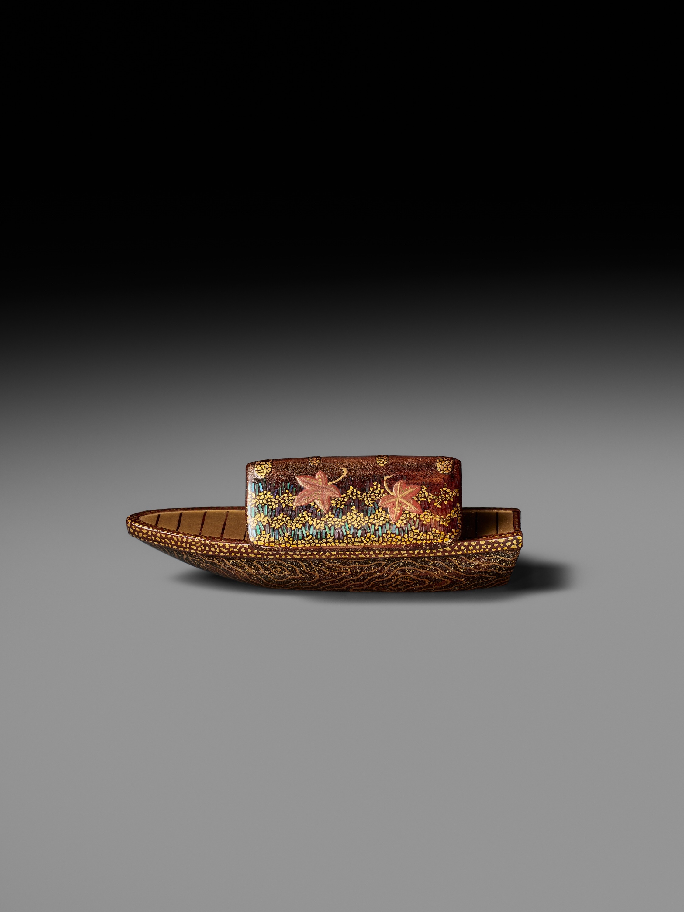 Japanese School, 19th Century | A FINE LACQUER NETSUKE OF A BOAT ...
