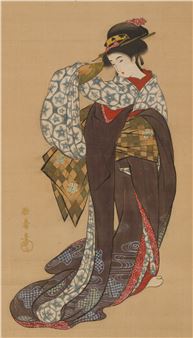A HANGING SCROLL PAINTNG DEPICTING A BIJIN, AFTER KITAGAWA UTAMARO - Utamaro Hitsu