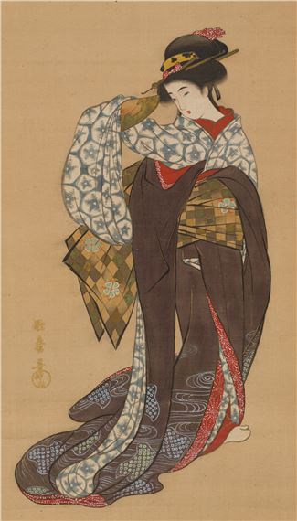 A HANGING SCROLL PAINTNG DEPICTING A BIJIN, AFTER KITAGAWA UTAMARO - Utamaro Hitsu