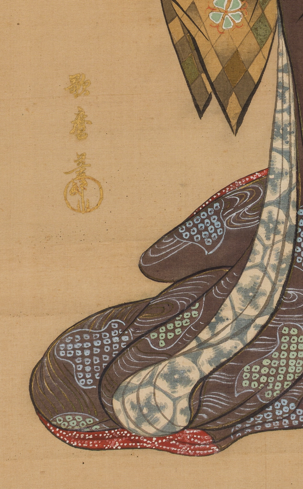 Artwork by Utamaro Hitsu, A HANGING SCROLL PAINTNG DEPICTING A BIJIN, AFTER KITAGAWA UTAMARO, Made of scroll painting