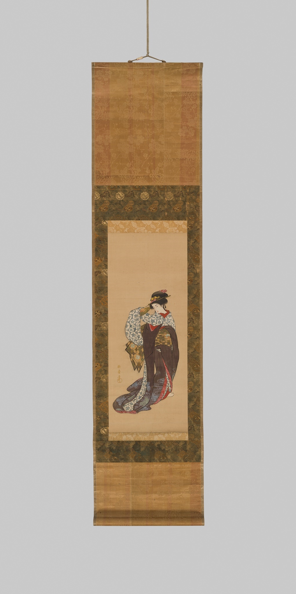 Artwork by Utamaro Hitsu, A HANGING SCROLL PAINTNG DEPICTING A BIJIN, AFTER KITAGAWA UTAMARO, Made of scroll painting