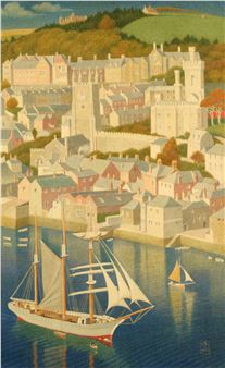 Fowe y Harbour with white barque - Joseph Edward Southall