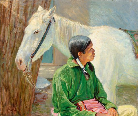 A Taos Pueblo Man and His Pony - Bert Phillips