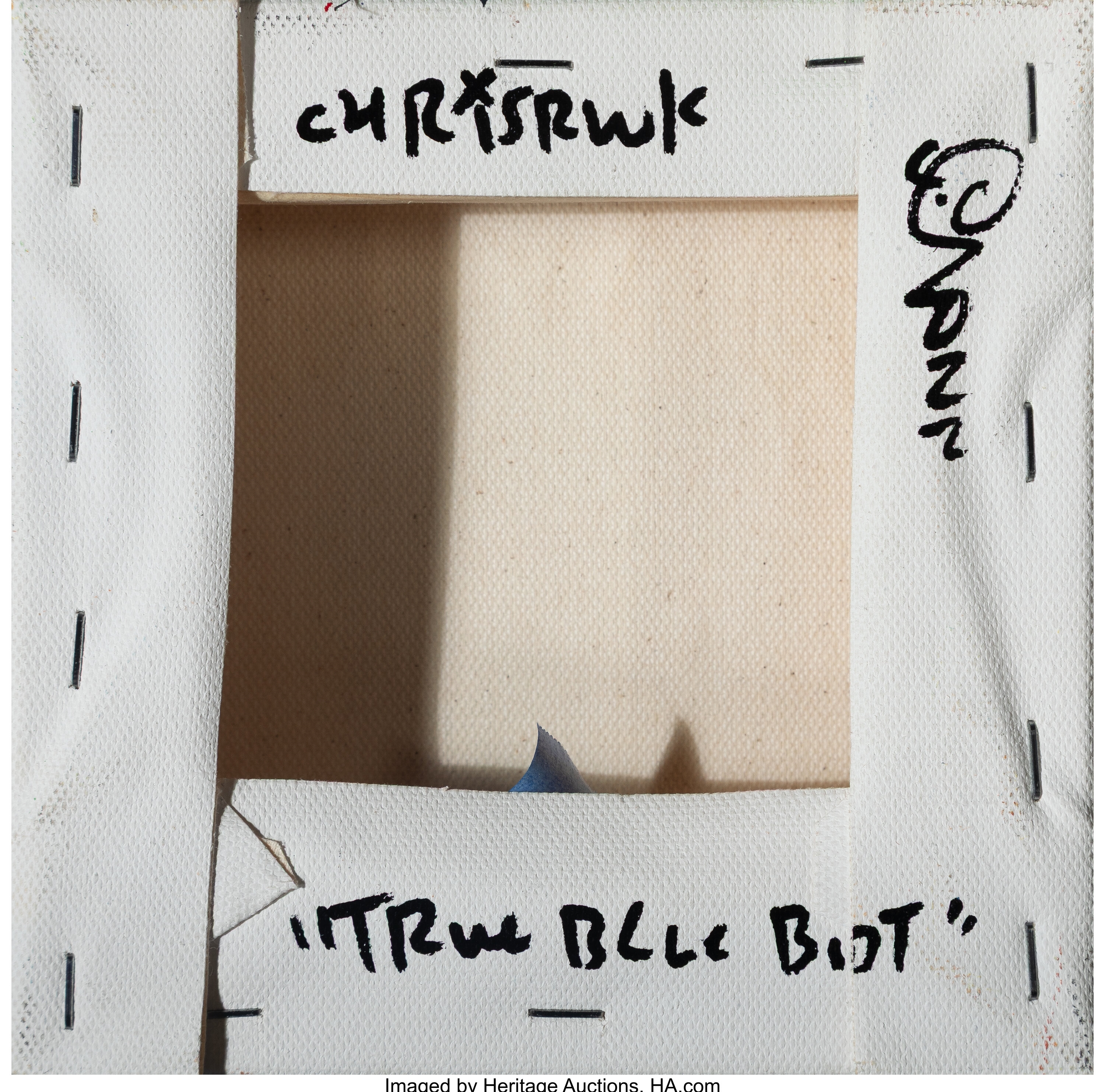 Artwork by Chris RWK, True Blue Dot, Made of Acrylic, spray paint, ink, and collage on canvas