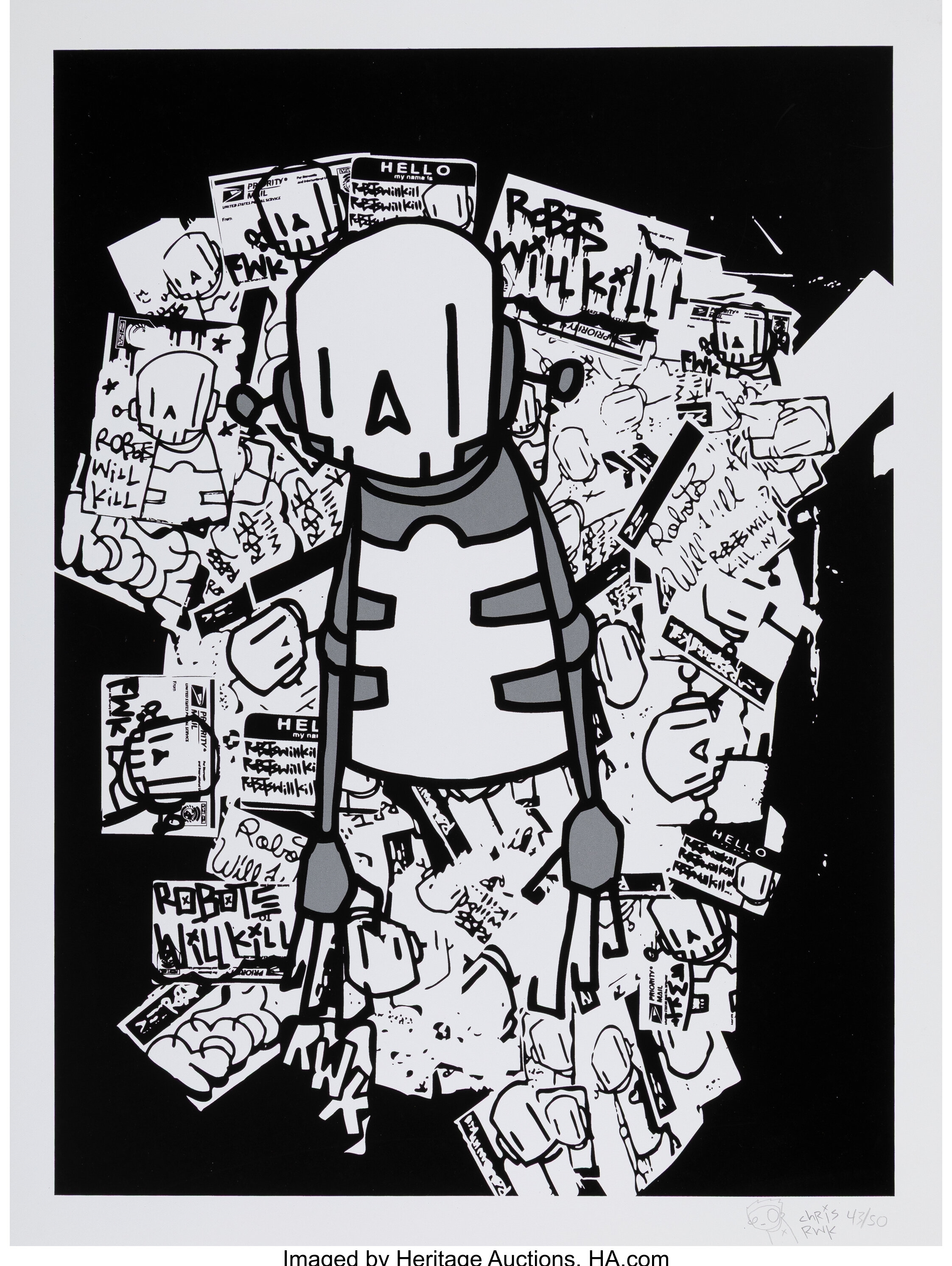 Artwork by Chris RWK, Black and White, Made of screenprint in colors on wove paper