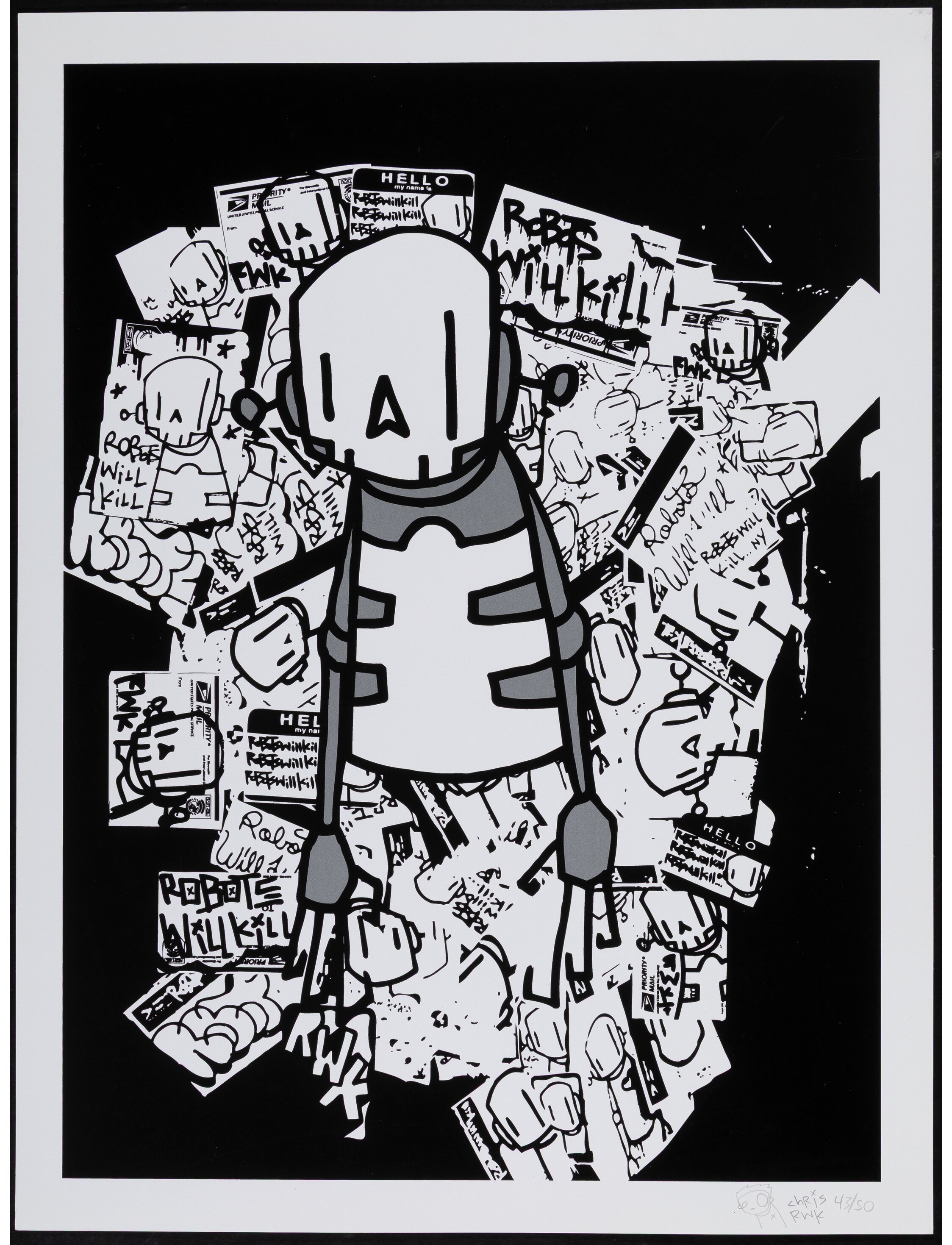 Artwork by Chris RWK, Black and White, Made of screenprint in colors on wove paper