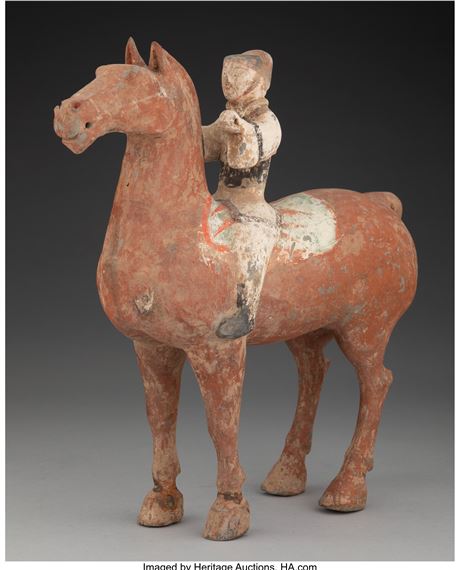 A Chinese Polychromed Pottery Equestrian Figure by Chinese School
