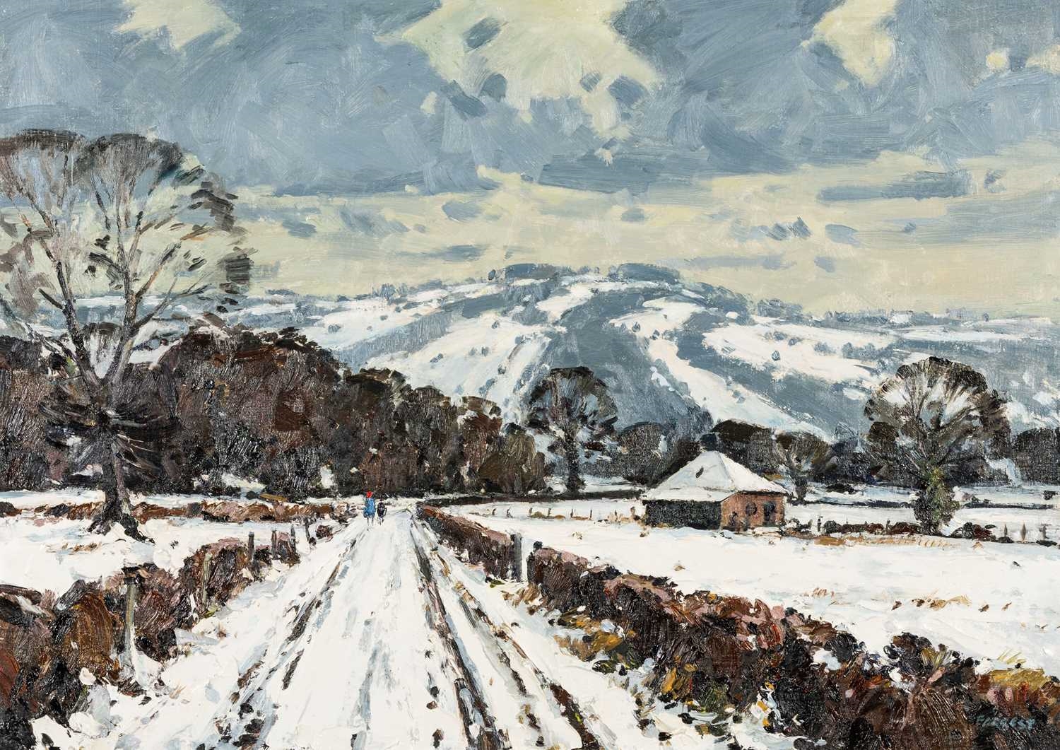 Artwork by Edwin Vincent Forrest, Gower Road, Trefriw, Winter, Made of oil on board
