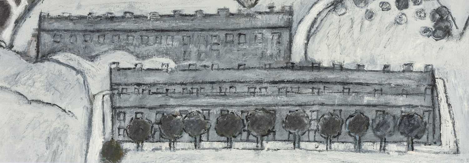 Artwork by Ernest Zobole, winter street scene, Made of oil on card