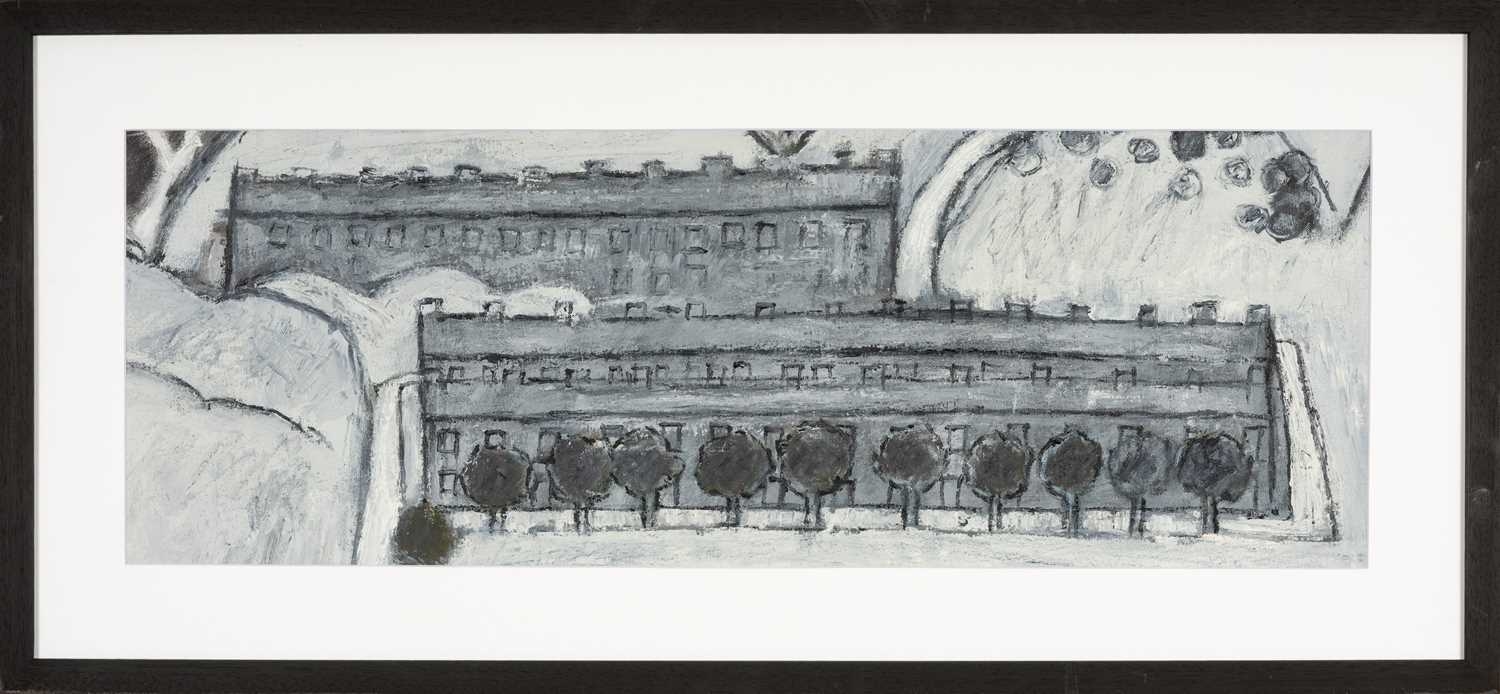 Artwork by Ernest Zobole, winter street scene, Made of oil on card