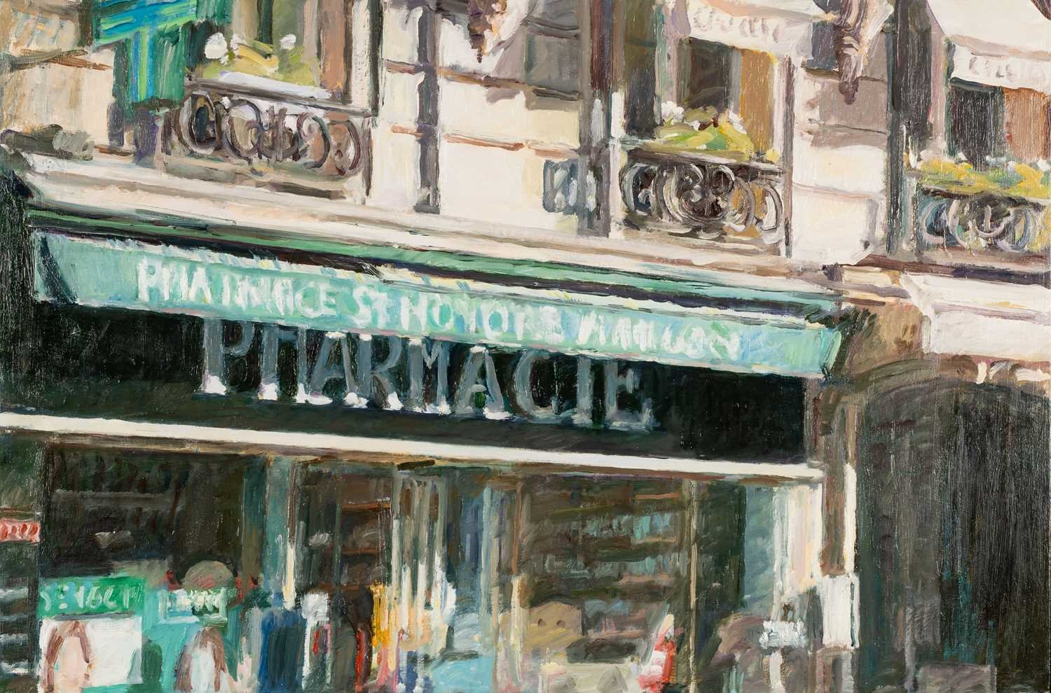 Artwork by Mark Samuel, Paris Pharmacy, Made of oil on panel