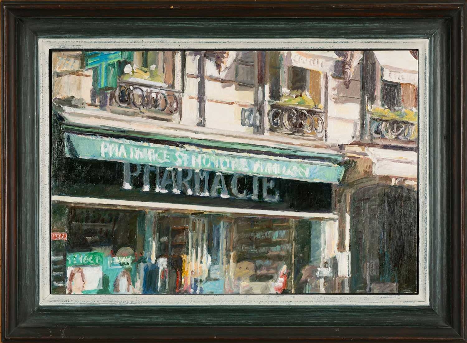 Artwork by Mark Samuel, Paris Pharmacy, Made of oil on panel
