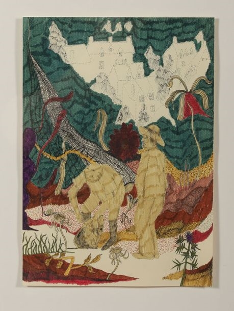 Artwork by James Owens, Fishermen thistle and netting, Made of Ink and watercolor