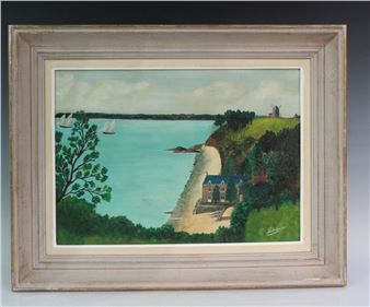 Maison en bord de l'eau dans la baie de Cancale, des bisquine au large - Joseph Delepine