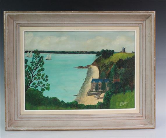 Maison en bord de l'eau dans la baie de Cancale, des bisquine au large by Joseph Delepine