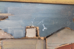 Artwork by Henny Protzen-Kundmüller, Straße in Sestri / Street in Sestri, Made of Öl auf fester Malplatte, aufwendiger Blattgoldrahmen,