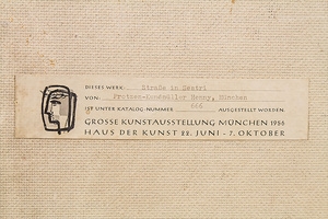 Artwork by Henny Protzen-Kundmüller, Straße in Sestri / Street in Sestri, Made of Öl auf fester Malplatte, aufwendiger Blattgoldrahmen,