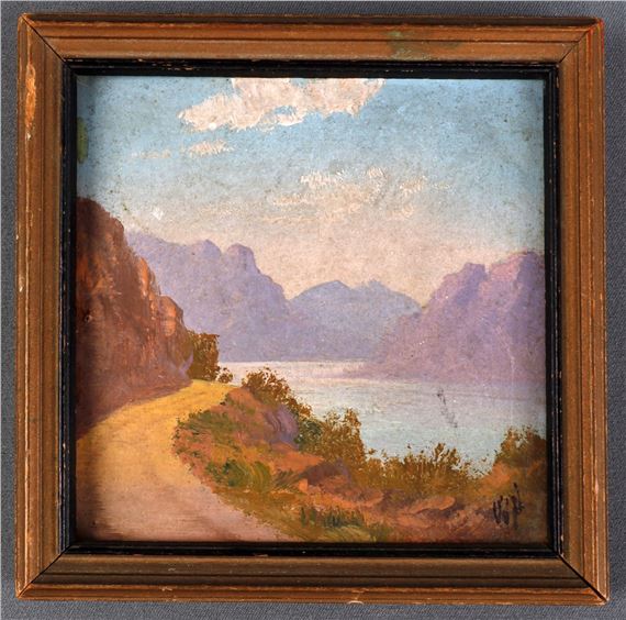 WILLARD J PAGE MINIATURE PAINTING LAKE SCENE by Willard Page