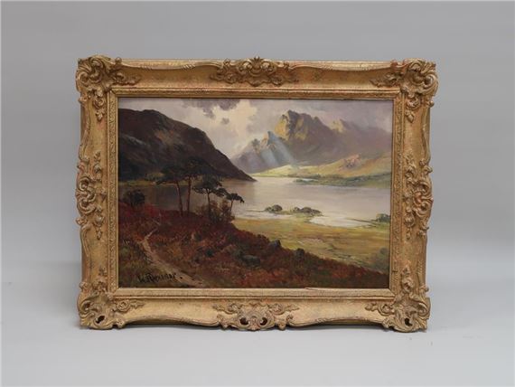 Scottish Loch with surrounding mountains by W. Richards