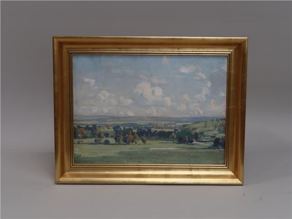 Landscape with distant town and rolling hills - Charles Arthur Muller