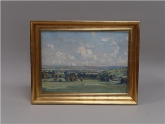 Landscape with distant town and rolling hills - Charles Arthur Muller