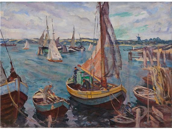 Ulrich Hübner | At the harbor (1917) | MutualArt