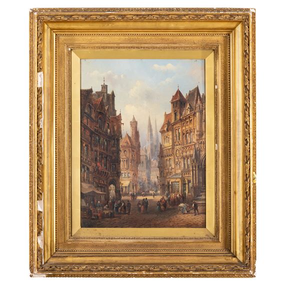 Scorcio di Amsterdam con figure by Felice Auguste Rezia, 1889