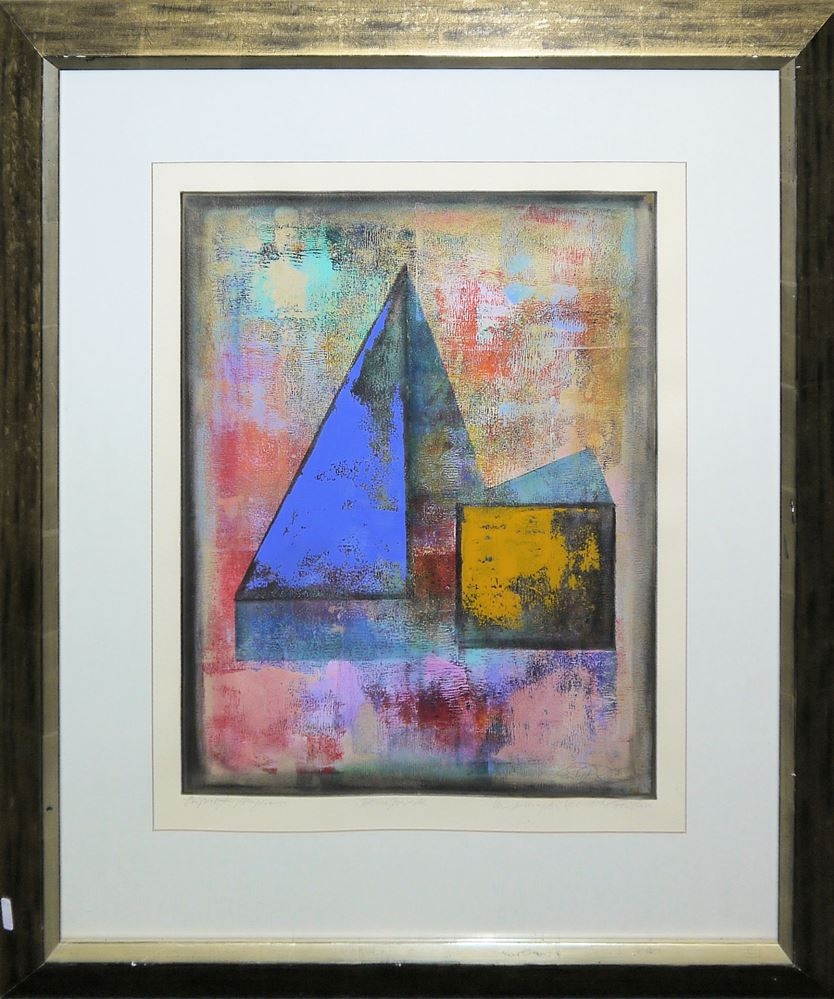 Artwork by Ernst Peter Rade, Blaues Dreieck” / “Flächen gegen” / “Architektur”, Made of 3 Mischtechniken