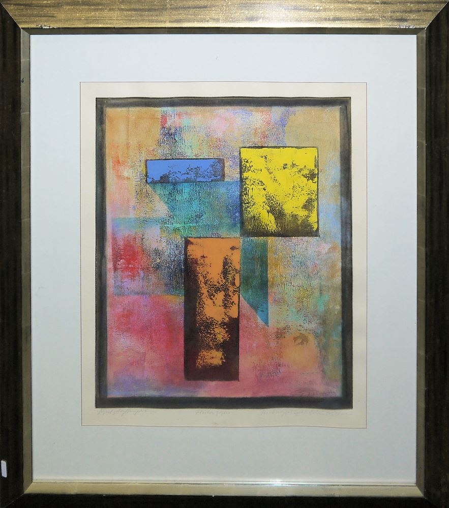 Artwork by Ernst Peter Rade, Blaues Dreieck” / “Flächen gegen” / “Architektur”, Made of 3 Mischtechniken