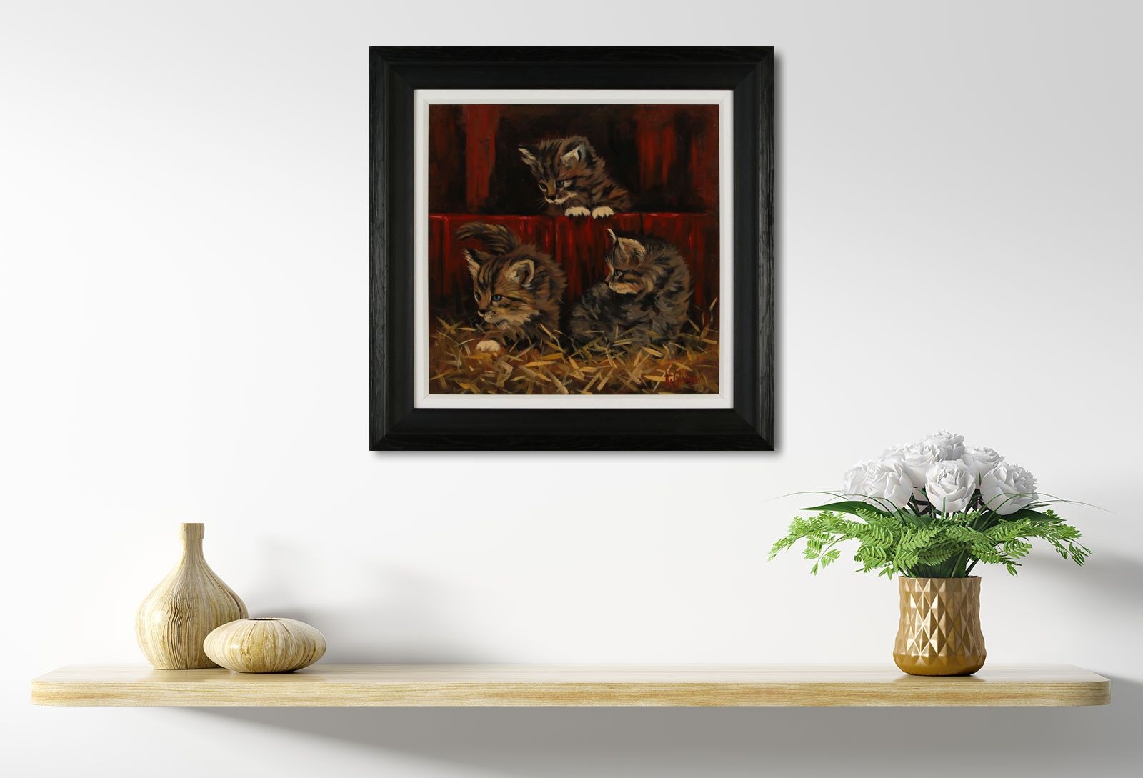 Artwork by Keith Glasgow, THREE KITTENS, Made of OIL ON BOARD