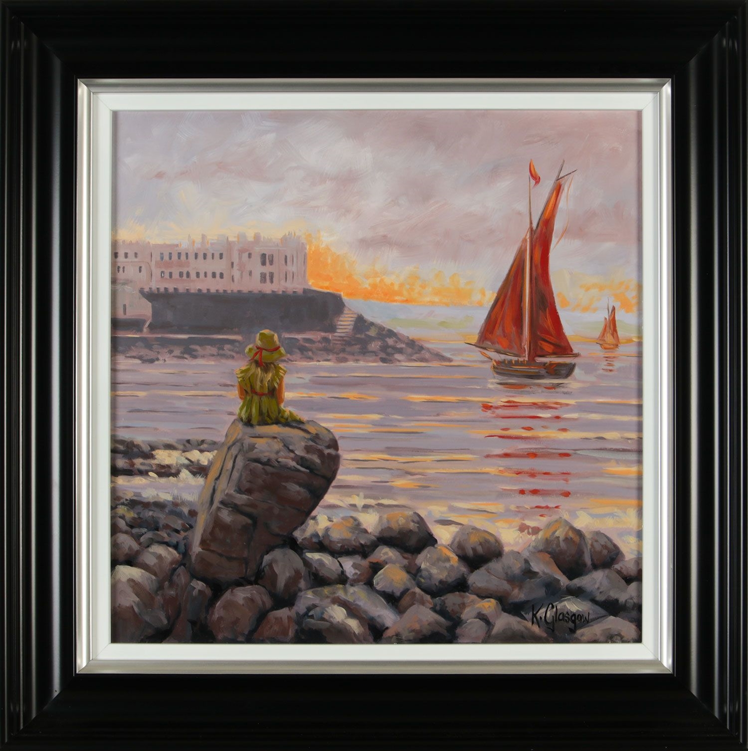 Artwork by Keith Glasgow, WATCHING THE SAILING BOATS AT PORTSTEWART, Made of OIL ON BOARD