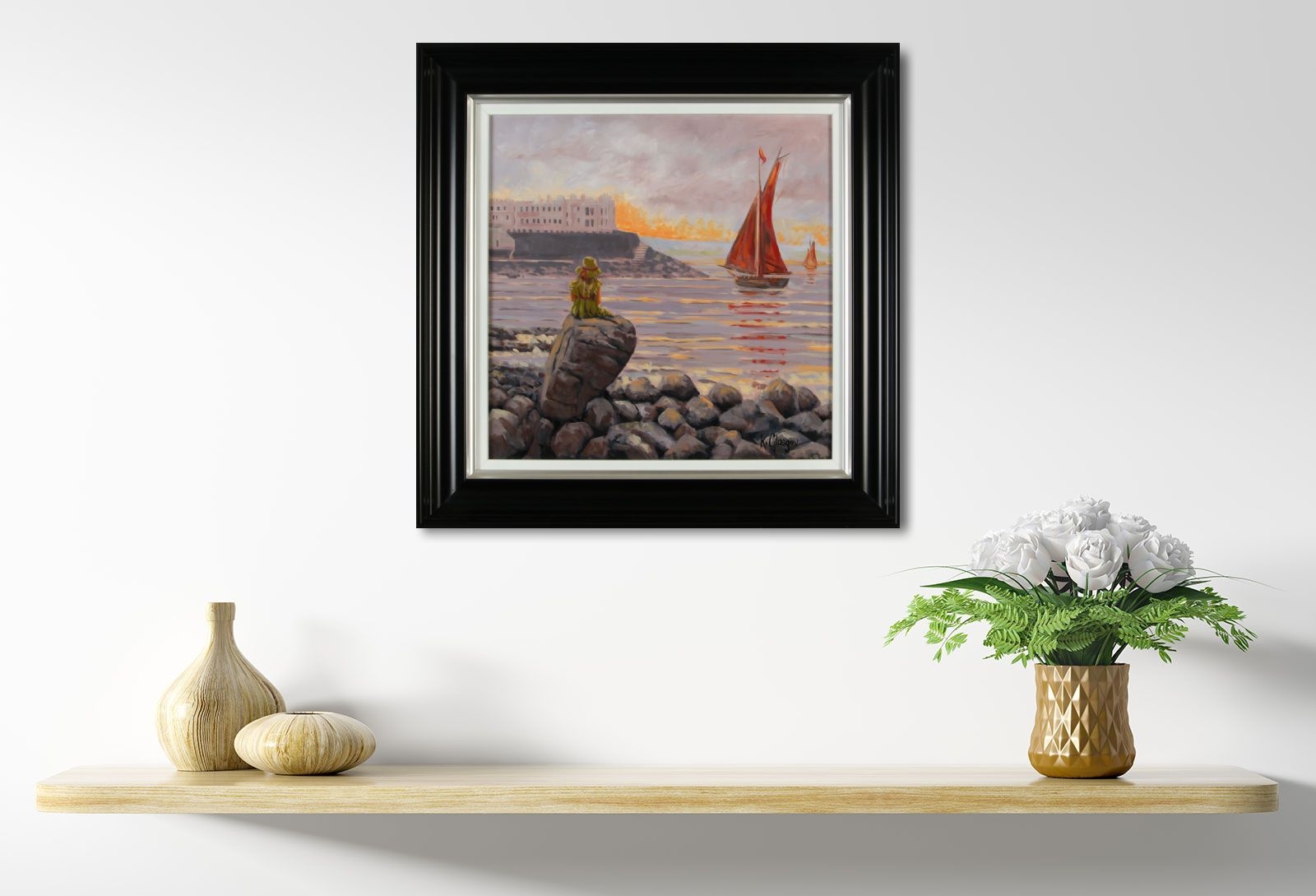 Artwork by Keith Glasgow, WATCHING THE SAILING BOATS AT PORTSTEWART, Made of OIL ON BOARD