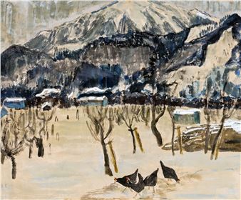Winterlandschaft am Chiemsee mit Hühnern im Garten - Elisabeth Balwé-Staimmer