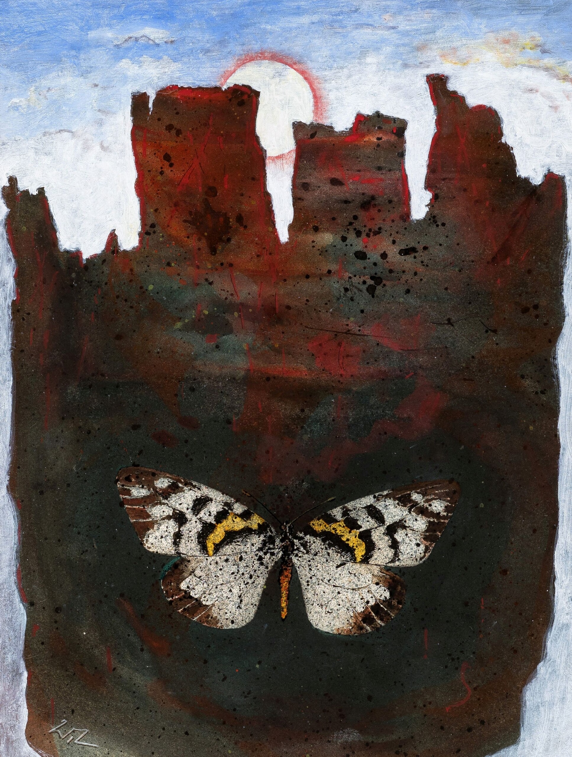 Artwork by Walter Lederer, Schmetterling mit Abendsonne, Made of mixed media on paper