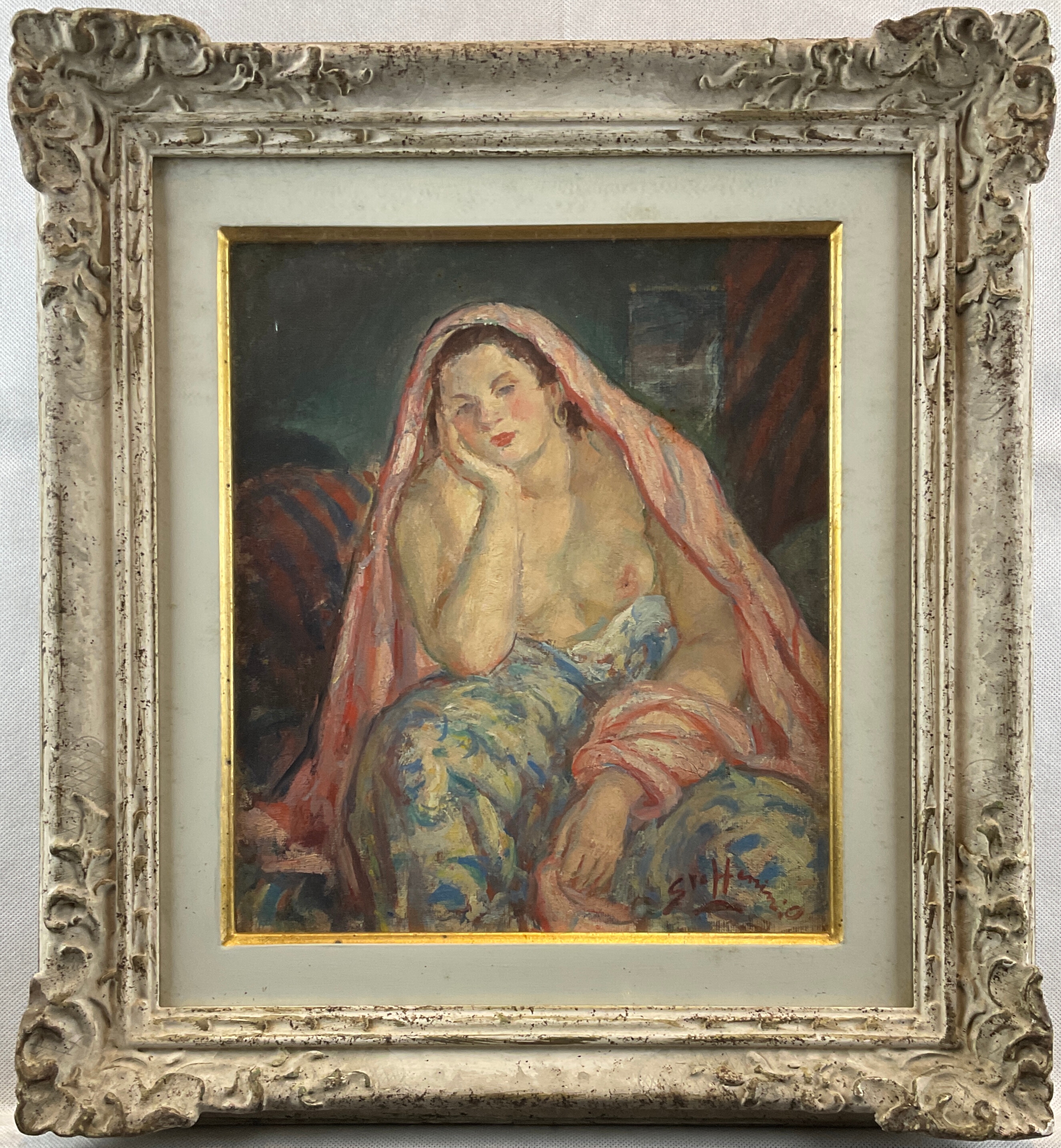 Artwork by Ottavio Steffenini, Odalisca - nudo, Made of oil on canvas cardboard