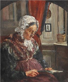Portrait of the artist's mother, Madame Rasmussen, reading a book near the window - Peter Hermann Rasmussen