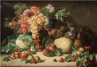 Still life with fruits and vegetables - José Mirabent y Catell